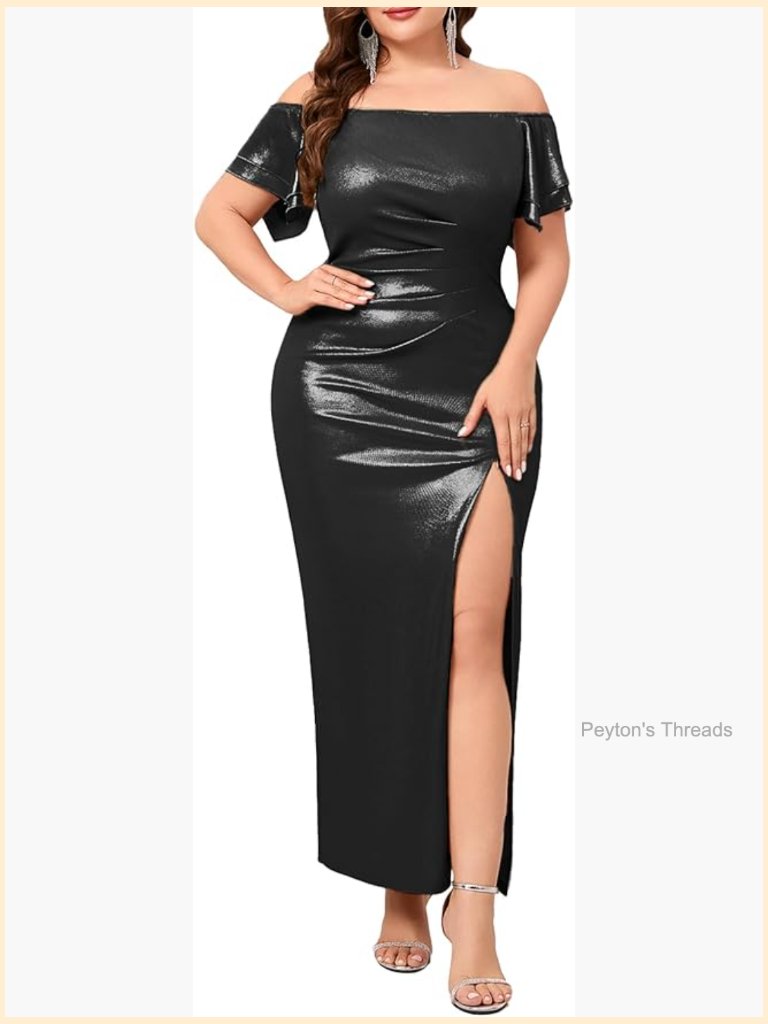 Plus Size Off Shoulder Split Maxi Bodycon Evening Gown Cocktail Dress
